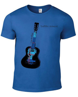 Tartan Apparel Guitar T-Shirt In Blue - S / Blue - T-Shirt